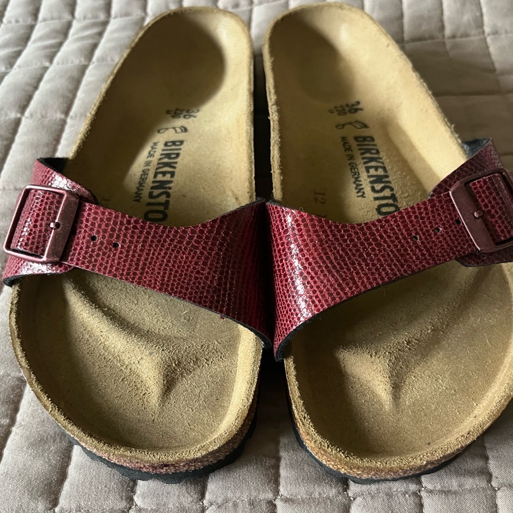 Birkenstock red sandal slides